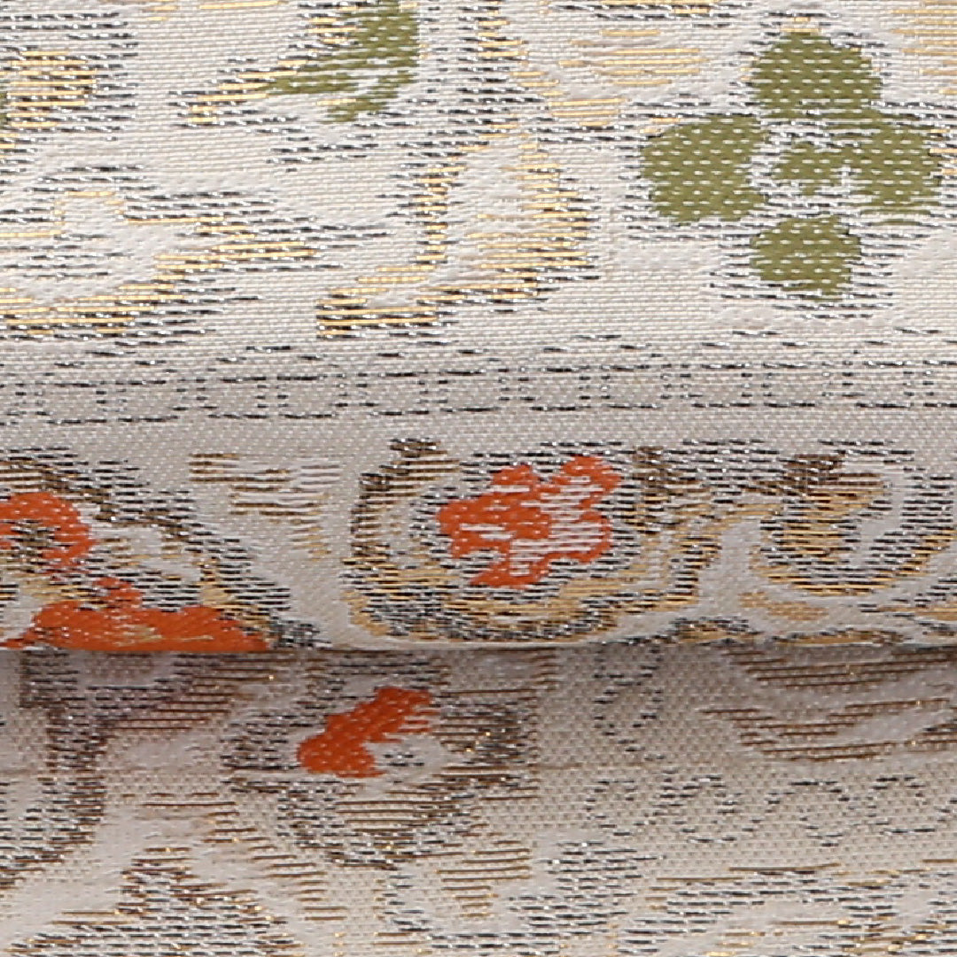 アンティーク 名古屋帯 六通 帯丈325cm Aランク 正絹 唐華 花柄 クリーム系 1224-02370