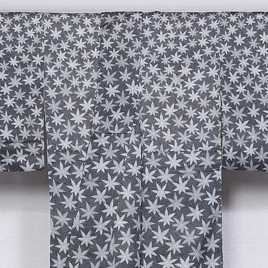 小紋 身丈154cm 裄丈63cm S 正絹 Bランク 袷 広衿 紅葉 刺繍 銀糸 1215-10528