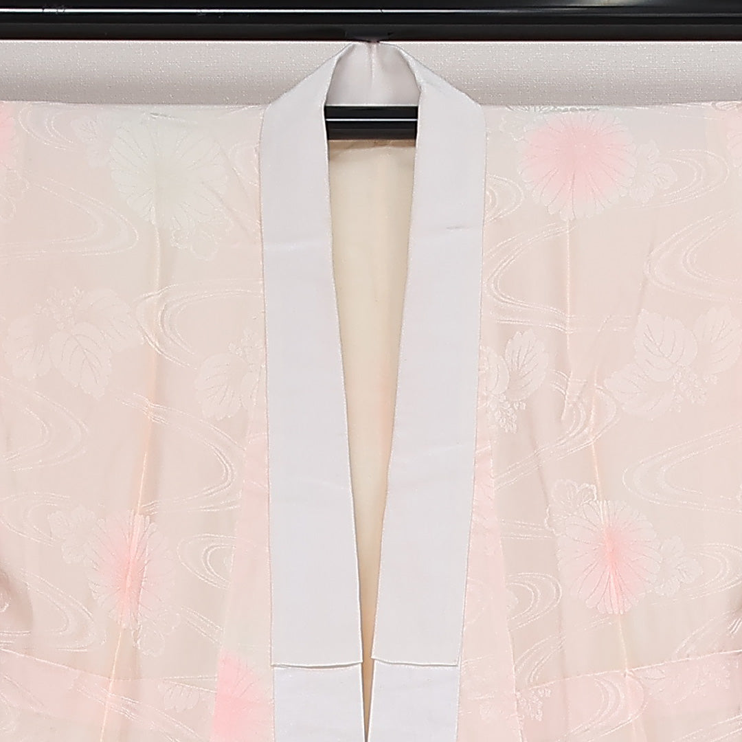 長襦袢 無双袖 身丈121cm 裄丈64cm 正絹 Aランク Sサイズ 流水 菊 ピンク系 RP 1239-13469