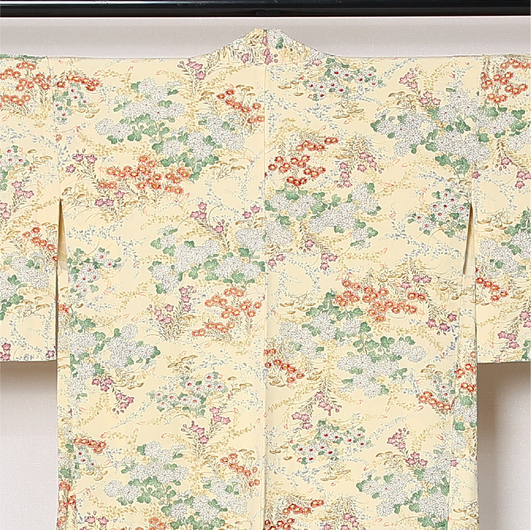 羽織 袷 身丈72cm 裄丈63cm 正絹 Sランク カジュアル Sサイズ 花柄 クリーム系 RP 1232-12902