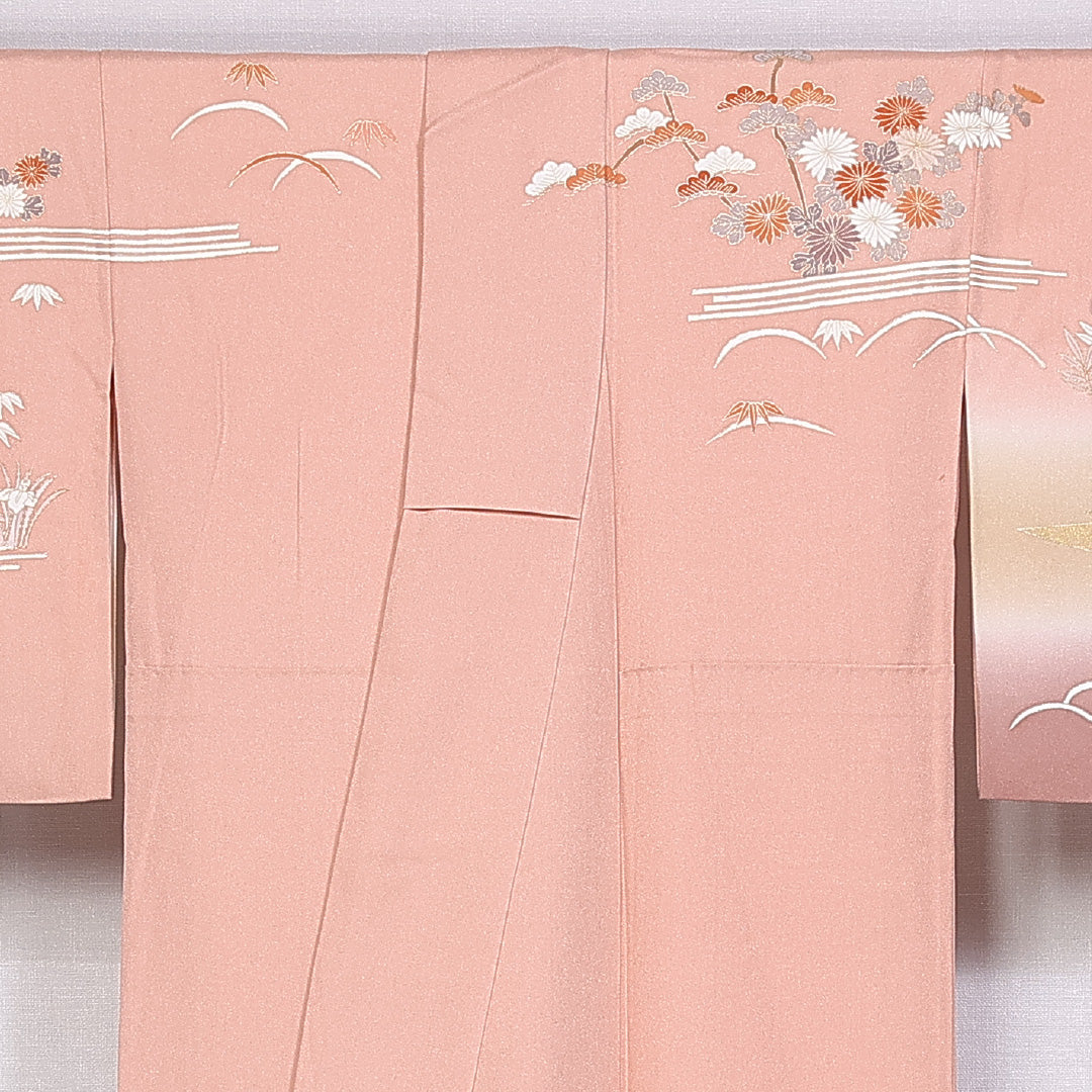訪問着 身丈170cm 裄丈67.5cm 正絹 Aランク 袷 広衿 菊 観世水 菖蒲 萩 笹 芝草 1212-10426
