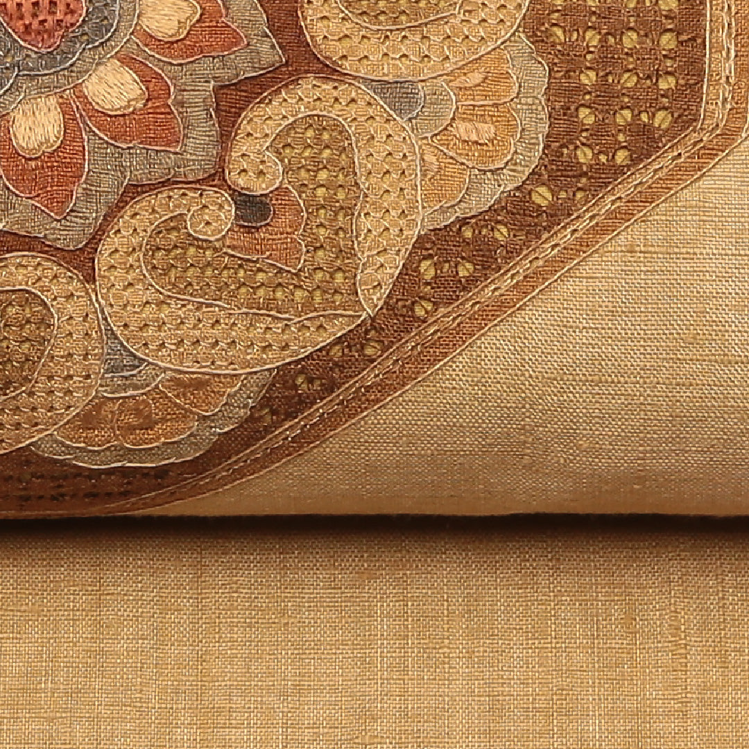 袋帯(紬) 帯丈448cm 正絹 ポイント柄 インフォーマル 蜀江 宝相華 蘇州刺繍 汕頭刺繍 ガード加工 茶系 1243-01320