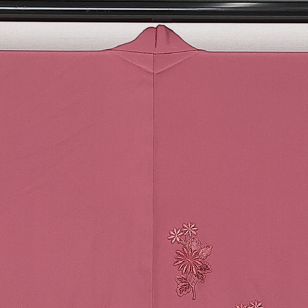 羽織 袷 身丈76cm 裄丈64cm 正絹 Sランク カジュアル Mサイズ オーガンジー 刺繍 紐あり 菊 ピンク系 RP 1232-13854