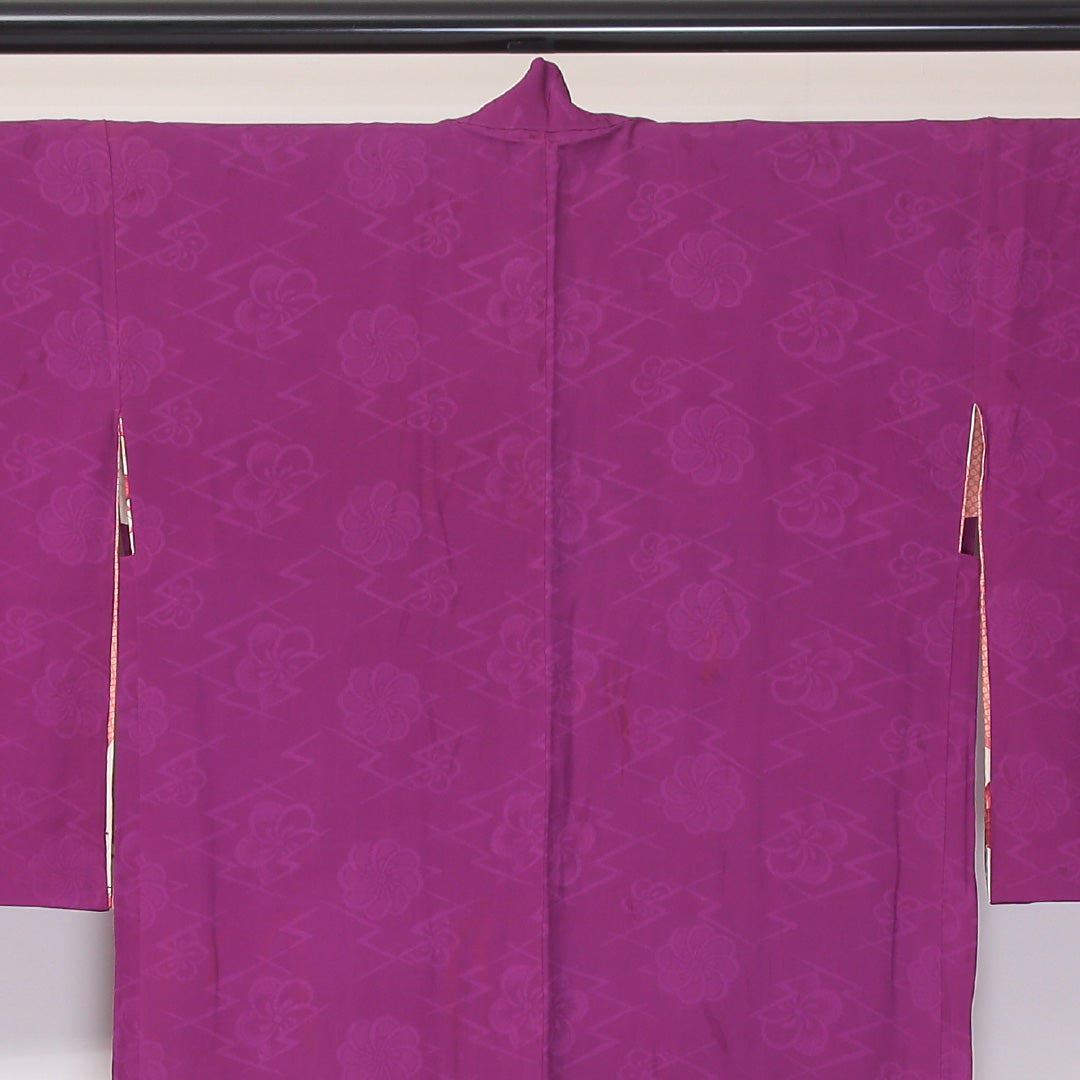 アンティーク 羽織(錦紗) 袷 身丈95cm 裄丈64cm 正絹 Cランク Mサイズ 紋意匠 松皮菱に梅 紫系 1217-06131