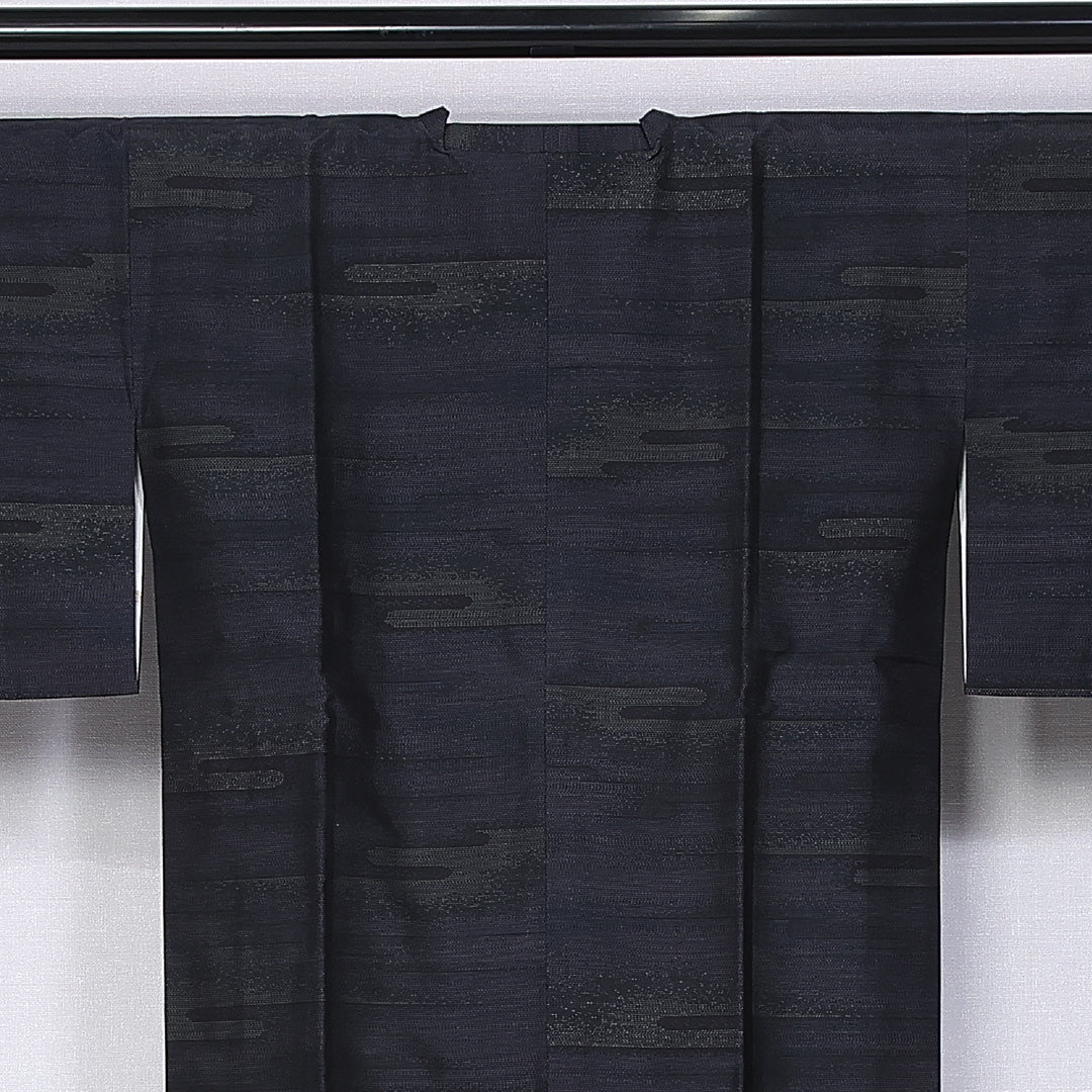 道行コート (大島紬) 袷 身丈82cm 裄丈65cm 正絹 Sランク インフォーマル Mサイズ ポケットあり エ霞 紺系 RP 1237-10749