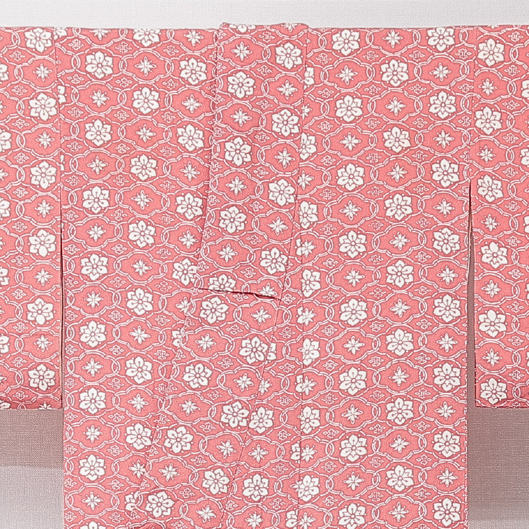 小紋 袷 身丈158cm 裄丈62cm 正絹 Cランク インフォーマル 広衿 Mサイズ 花菱 木瓜 赤系 HP 1221-15241