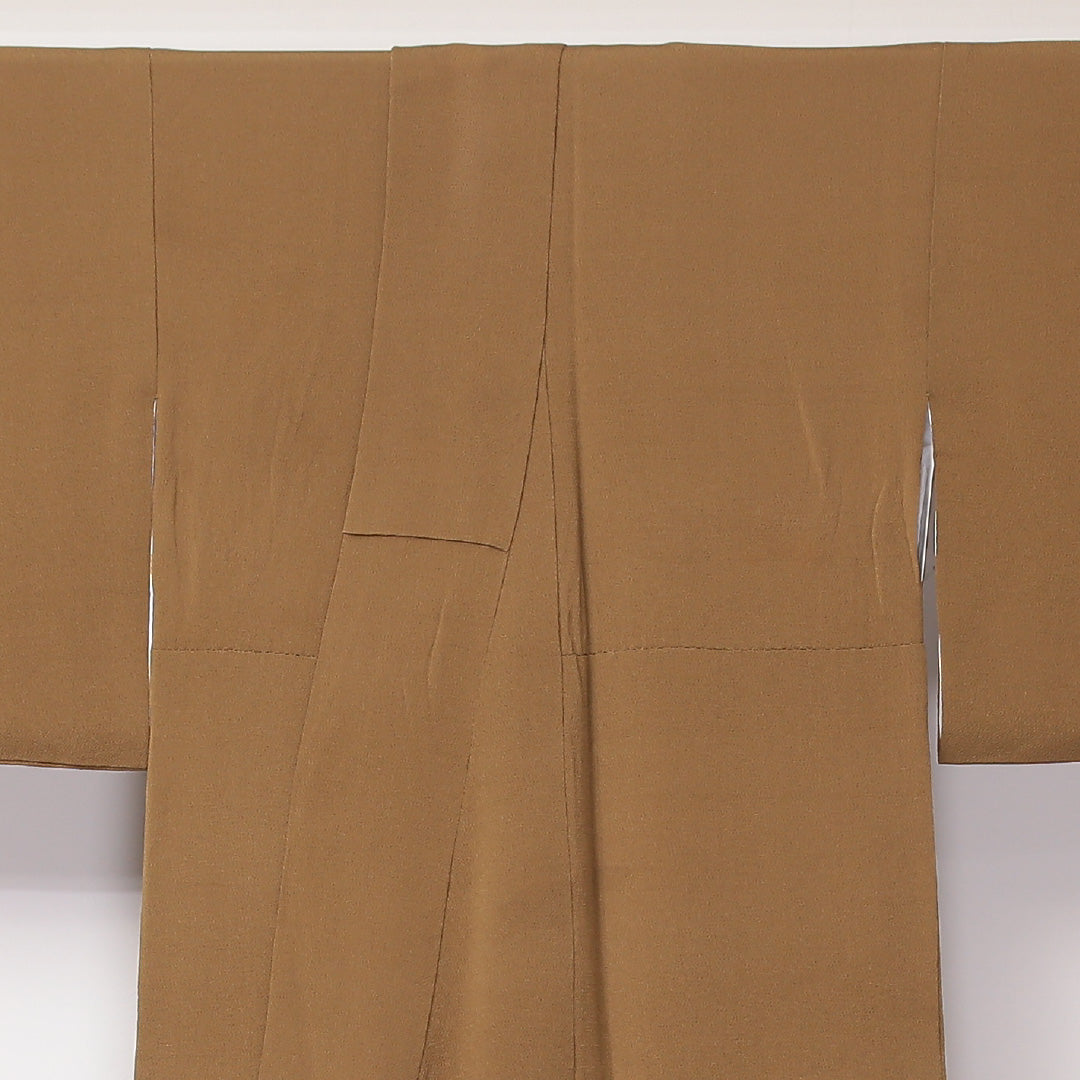 付下げ 袷 身丈159cm 裄丈67cm 正絹 Bランク Mサイズ 広衿 三つ紋(三つ巴) フォーマル 団栗色 植物柄 茶系 1261-04614