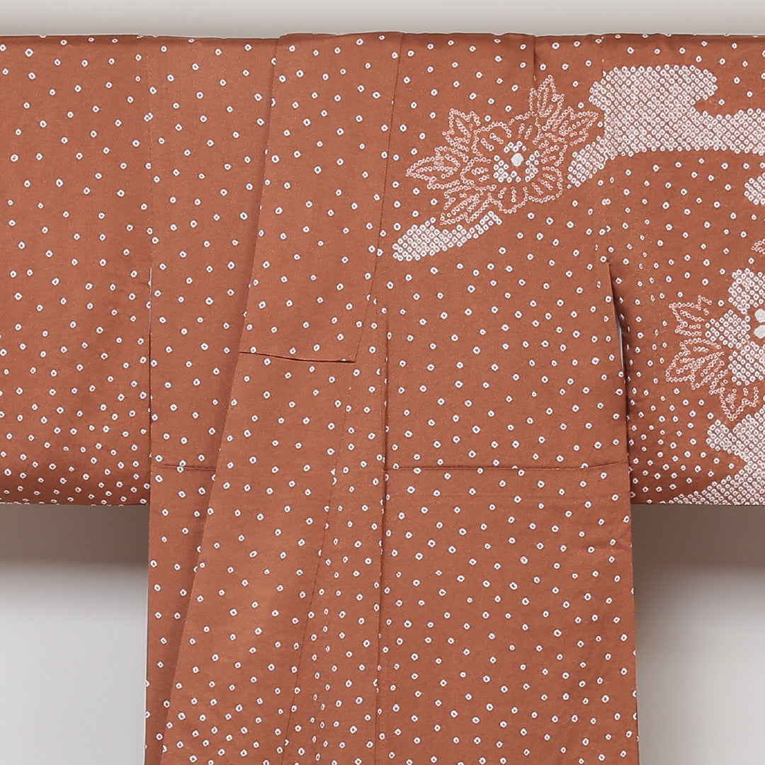 訪問着 袷 身丈160cm 裄丈64cm 正絹 Sランク 紋意匠 (紗綾型) セミフォーマル 広衿 Lサイズ 絞り 牡丹 茶系 RP 1217-04244
