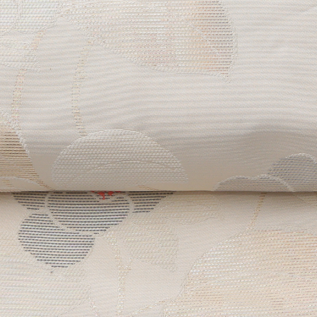 夏物 名古屋帯 六通 帯丈364cm カジュアル Cランク 正絹 椿 クリーム系 1224-02038