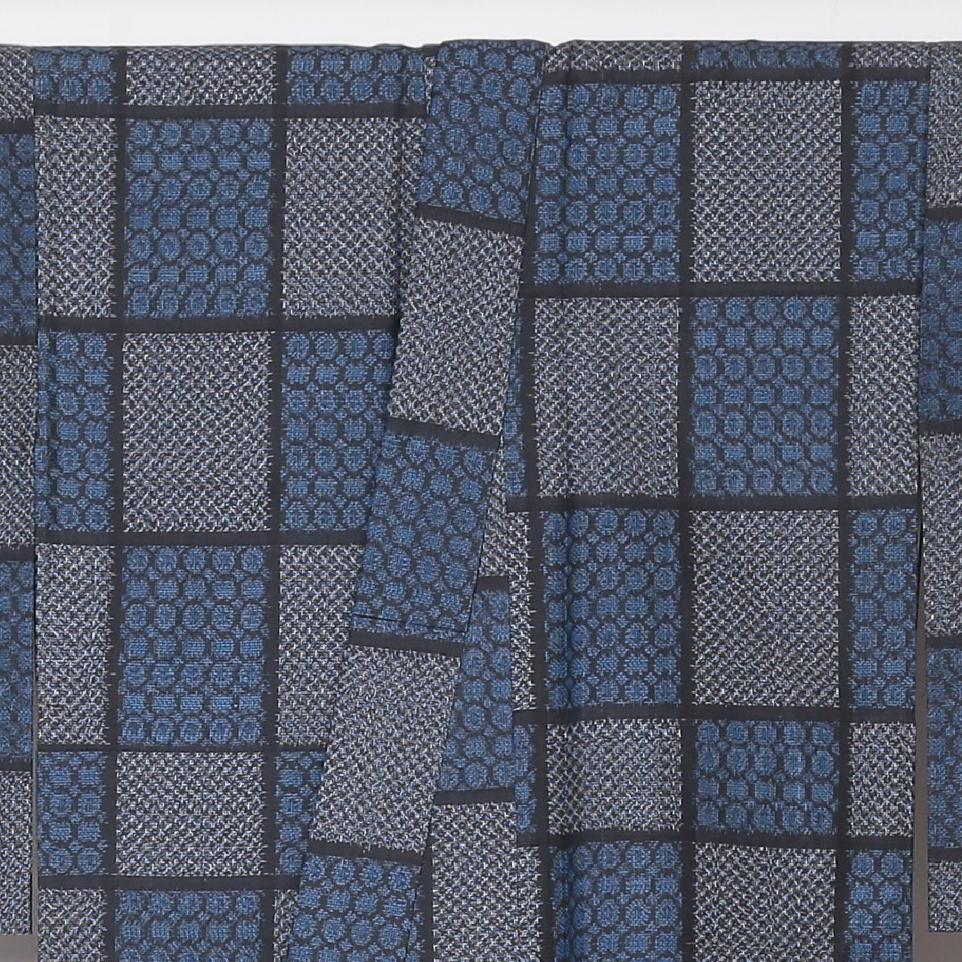 紬 袷 身丈154cm 裄丈60cm 正絹 Sランク Sサイズ バチ衿 カジュアル 市松 黒系 1216-03244