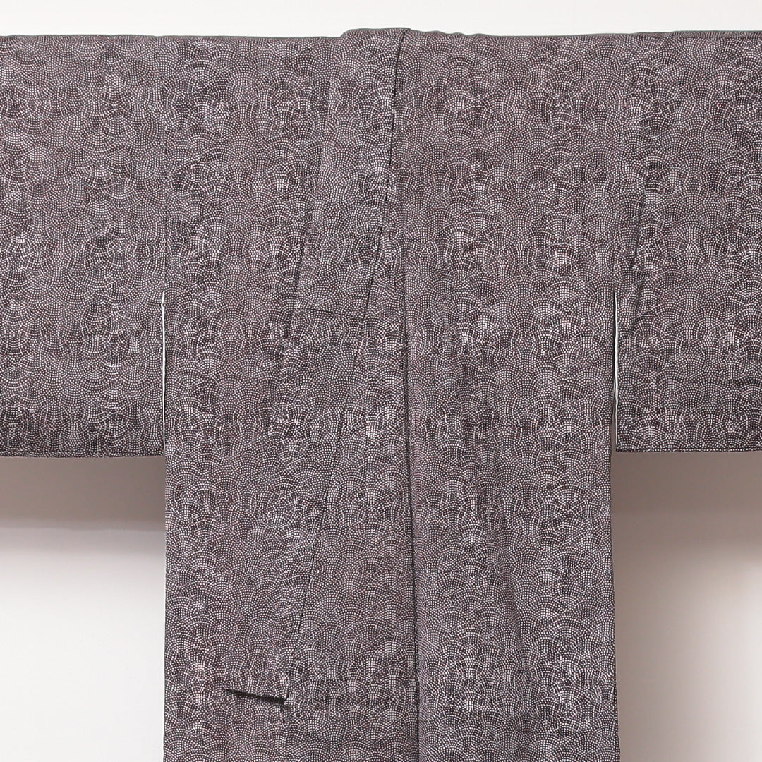小紋 袷 身丈134cm 裄丈62cm 正絹 Aランク インフォーマル バチ衿 XSサイズ 市松 鮫 茶系 RP 1221-02223