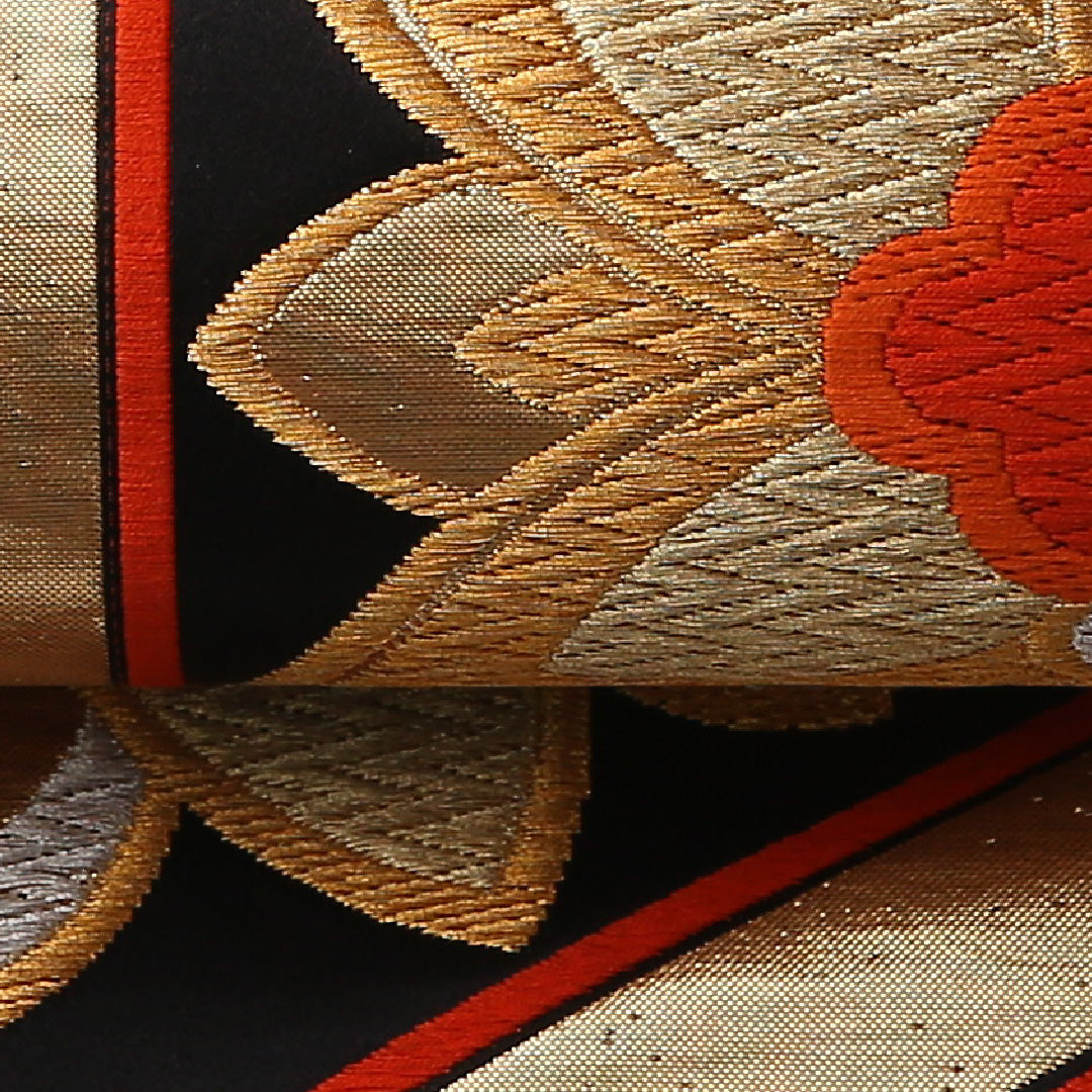 袋帯 帯丈416cm 正絹 六通 フォーマル 宝相華 亀甲 黒系 1243-01558