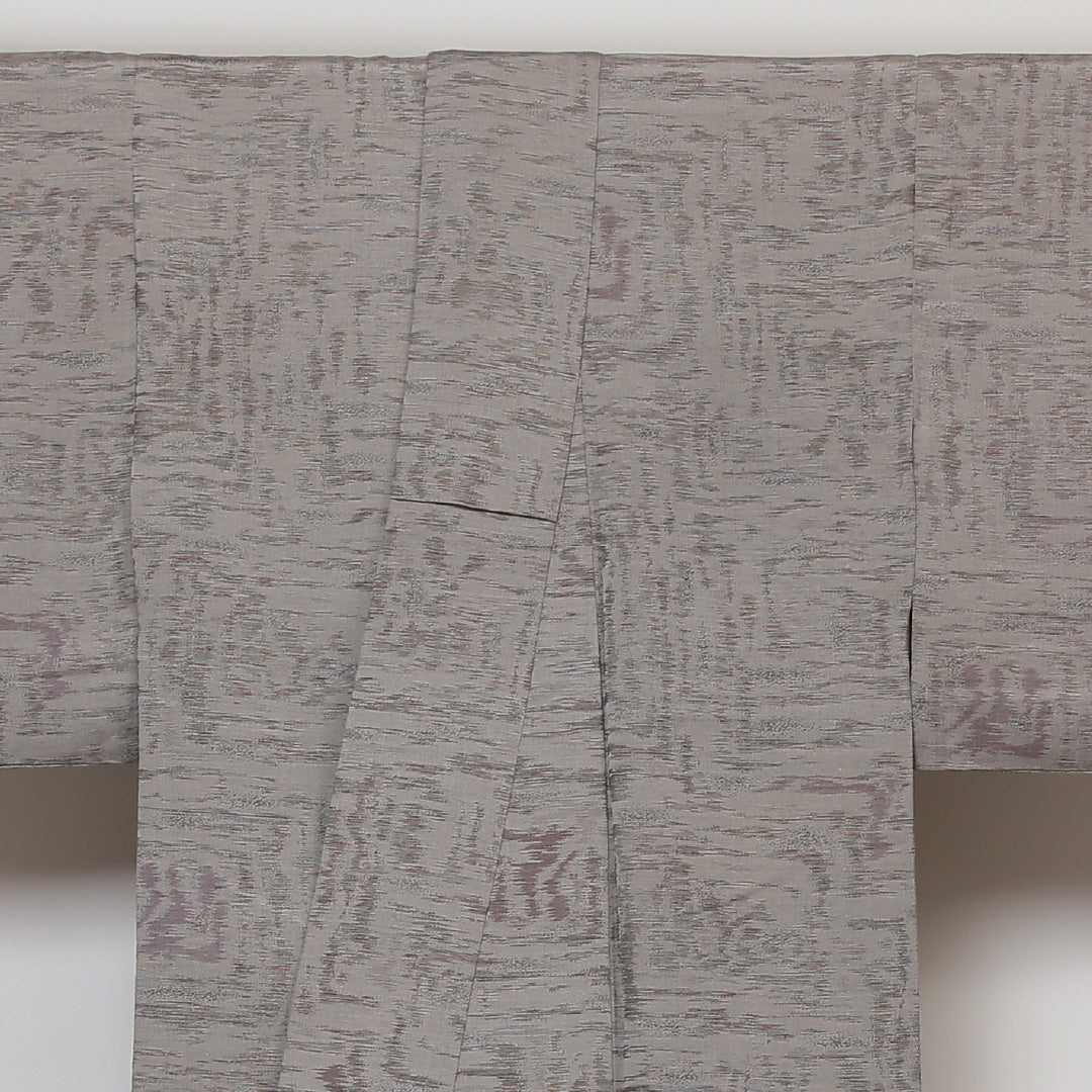 紬 単衣 身丈157cm 裄丈62cm 正絹 Cランク Mサイズ バチ衿 カジュアル 創作柄 グレー系 1216-02964