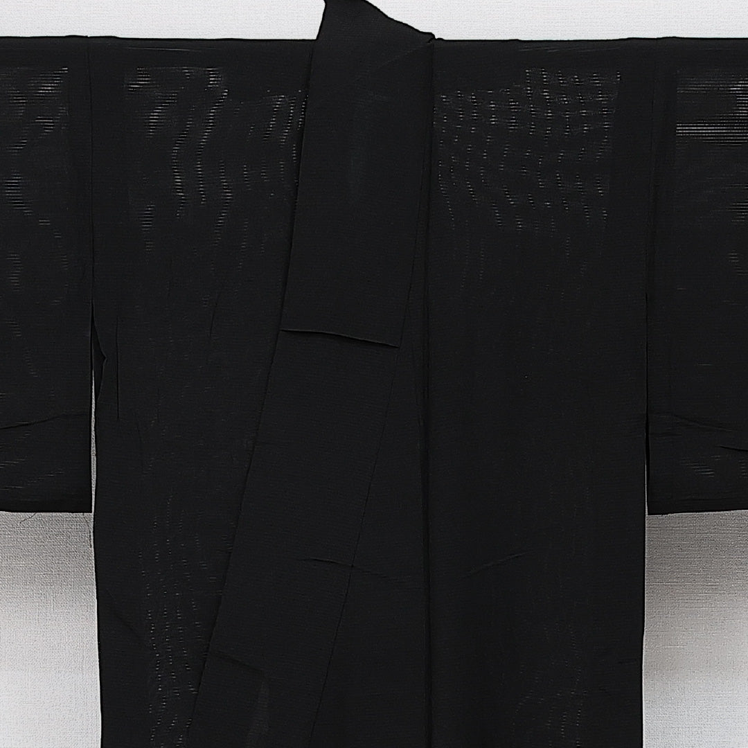 アンティーク 夏物 付下げ 絽 身丈145cm 裄丈61cm 正絹 Aランク 三つ紋 (蔓柏) 広衿 XSサイズ 黒系 RP 1218-14229