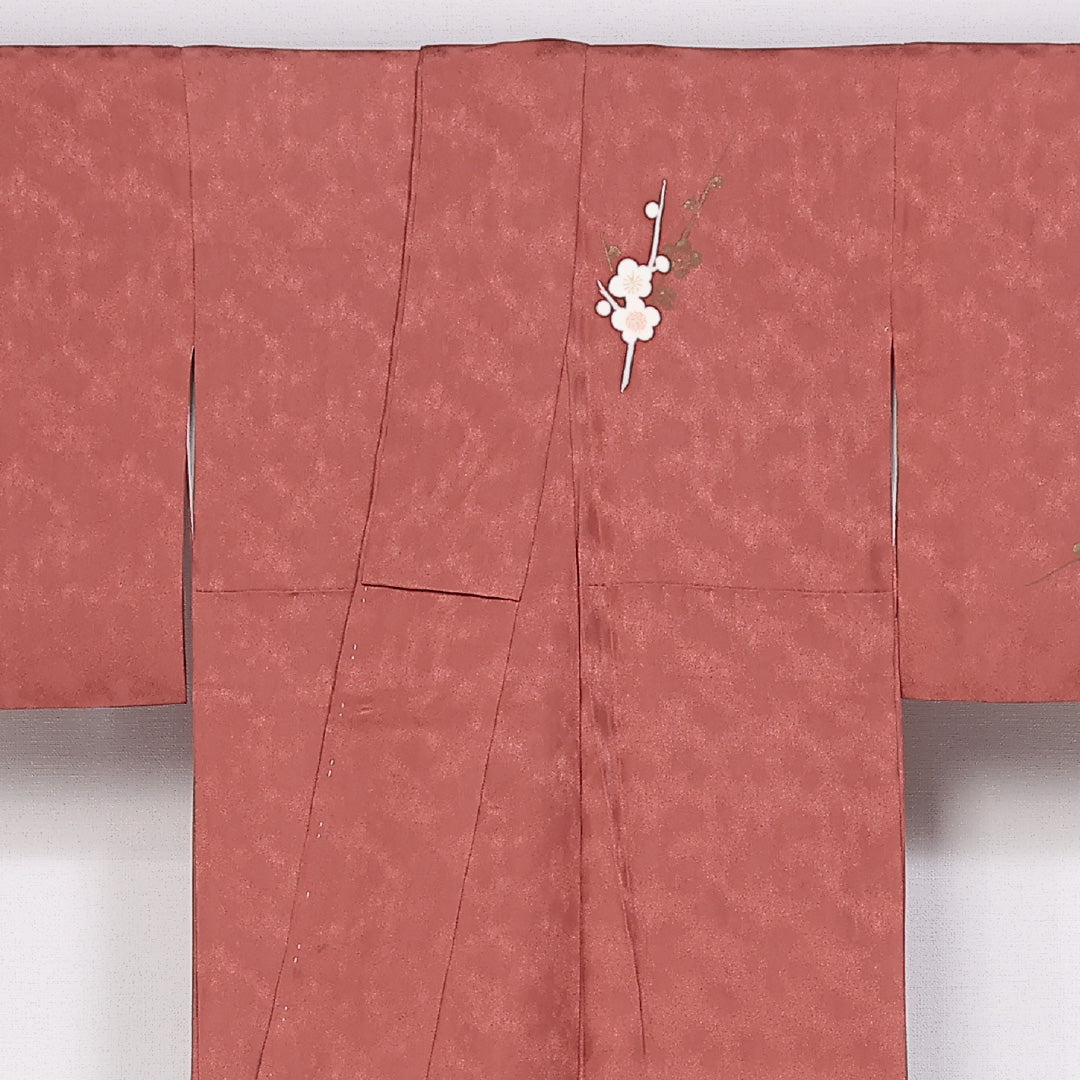 訪問着 袷 身丈158cm 裄丈62cm 正絹 Sランク セミフォーマル 広衿 Mサイズ 梅 赤系 RP 1217-04828