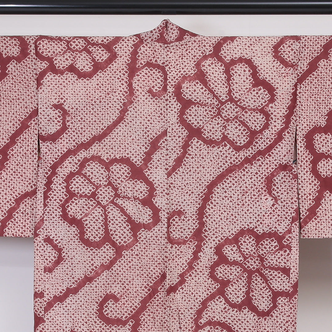 羽織 袷 身丈83cm 裄丈62cm 正絹 Aランク カジュアル Sサイズ 唐草 鹿の子柄 クリーム系 HP 1232-05810