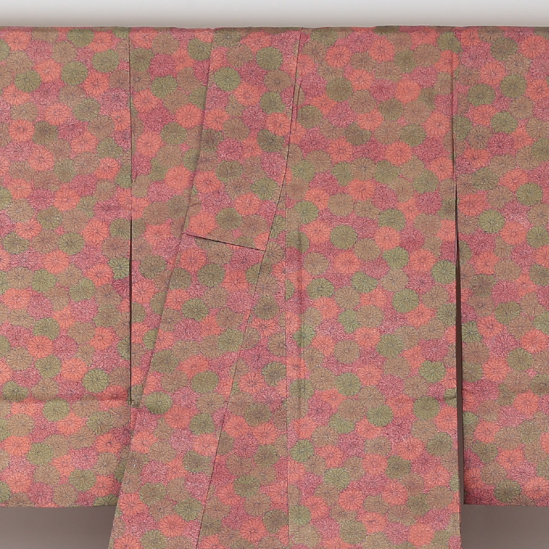 小紋 袷 身丈152cm 裄丈63cm 正絹 Aランク インフォーマル 広衿 Sサイズ 花柄 ピンク系 HP 1221-01510