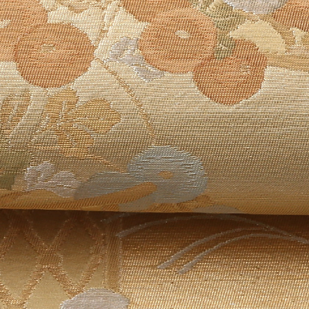 袋帯 帯丈420cm 正絹 六通 フォーマル 琳派 几帳 椿 金系 朱系 1243-01581