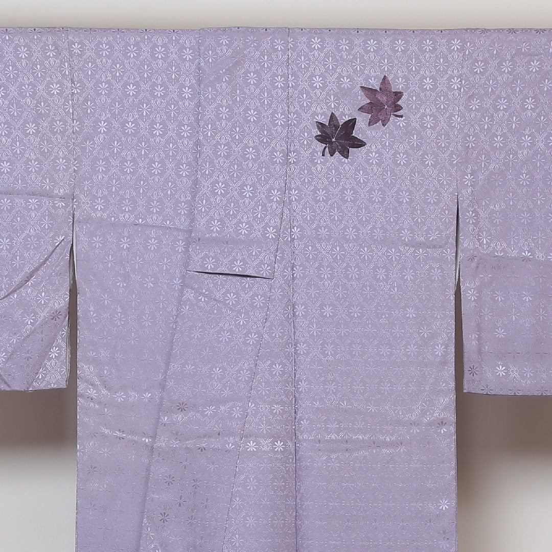 付下げ 袷 身丈165cm 裄丈66cm 正絹 Sランク 紋意匠 (花菱) インフォーマル 広衿 XLサイズ 刺繍 紅葉 紫系 RP 1218-04270