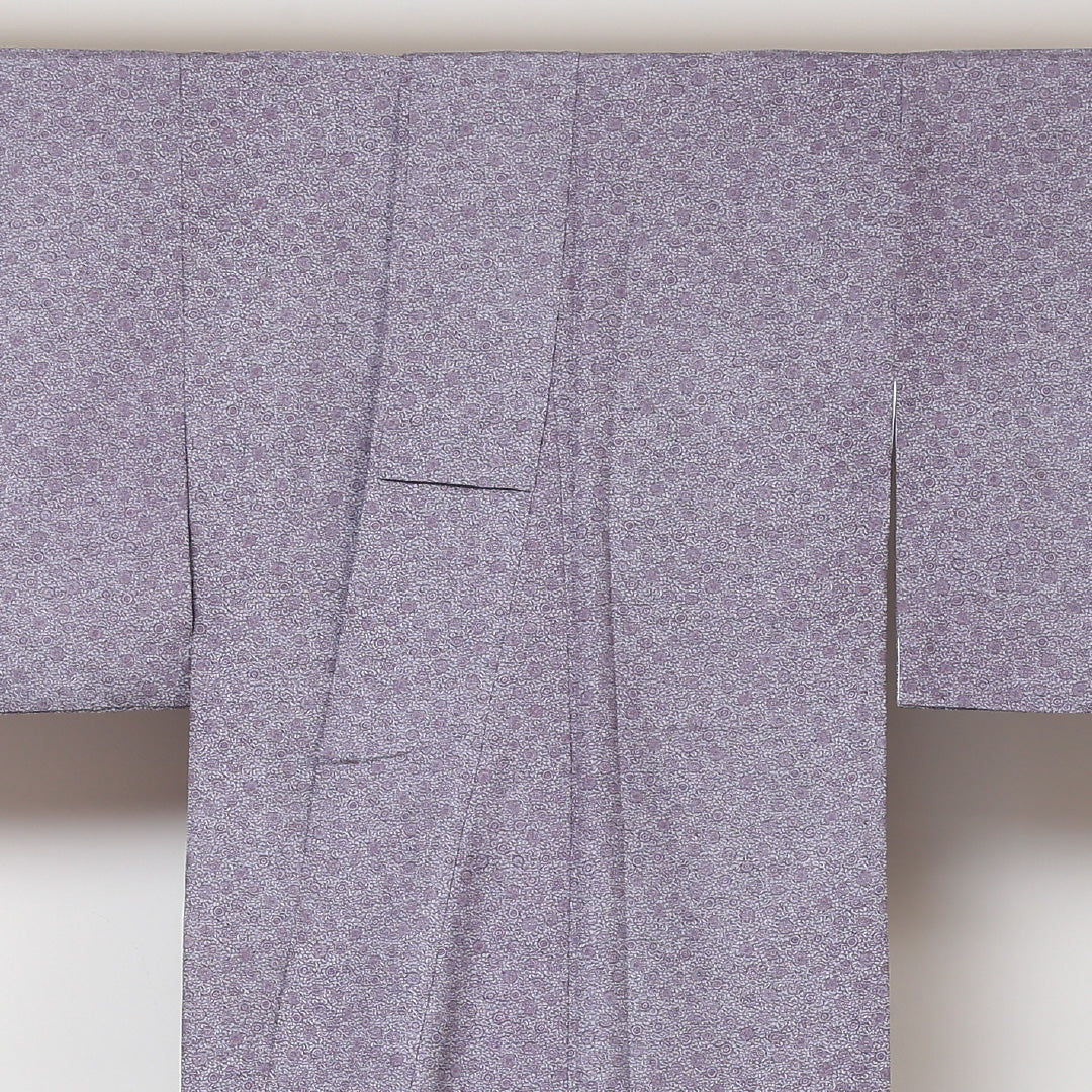 小紋 袷 身丈151cm 裄63cm 紫系 花柄 ボタニカル 洗える着物 Sランク 1215-01598-2220