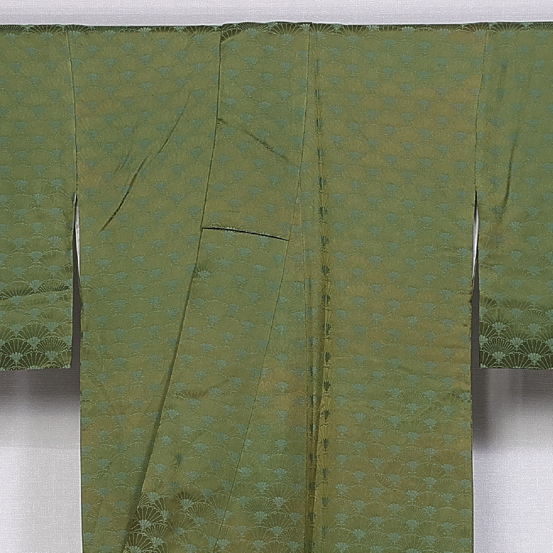 小紋 身丈154cm 裄丈65.5cm S 正絹 Sランク 袷 広衿 やまと 色無地 菊 青海波 1215-10573