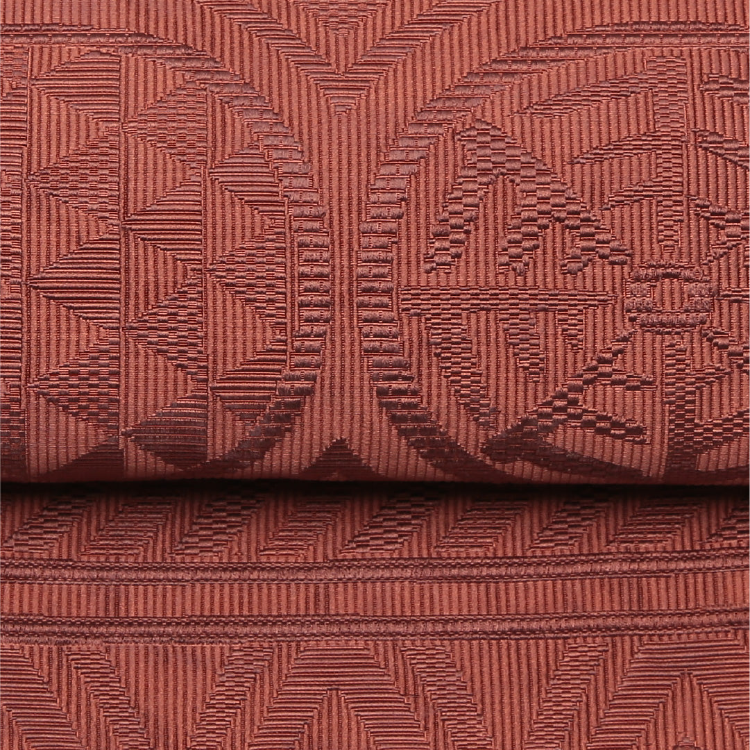 名古屋帯 帯丈363cm Aランク 松葉仕立て 六通 正絹 鱗 幾何学 カジュアル 茶系 1224-01647