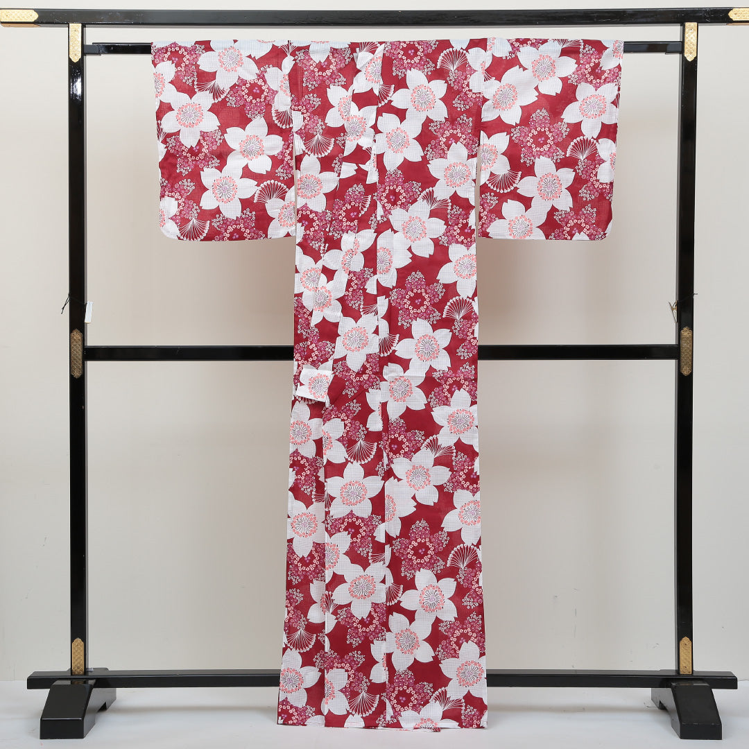 新品 浴衣 身丈163cm 裄丈67cm 木綿 洗える着物 桜 Nランク 1218-00035