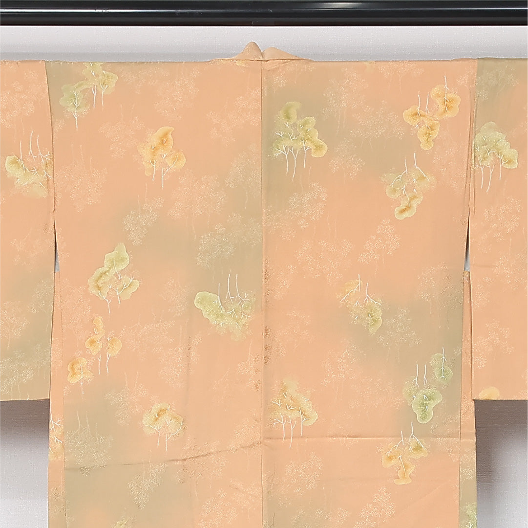 羽織 袷 身丈79cm 裄丈64cm 正絹 Aランク カジュアル Mサイズ ぼかし染 紐あり 植物柄 樹木 クリーム系 HP 1232-12098