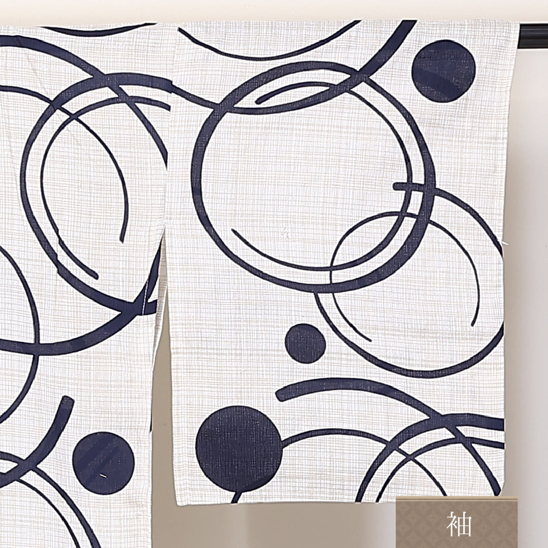 新品 綿麻 浴衣 身丈163cm 裄丈67cm 洗える着物 幾何学 白系 Nランク 1218-00084
