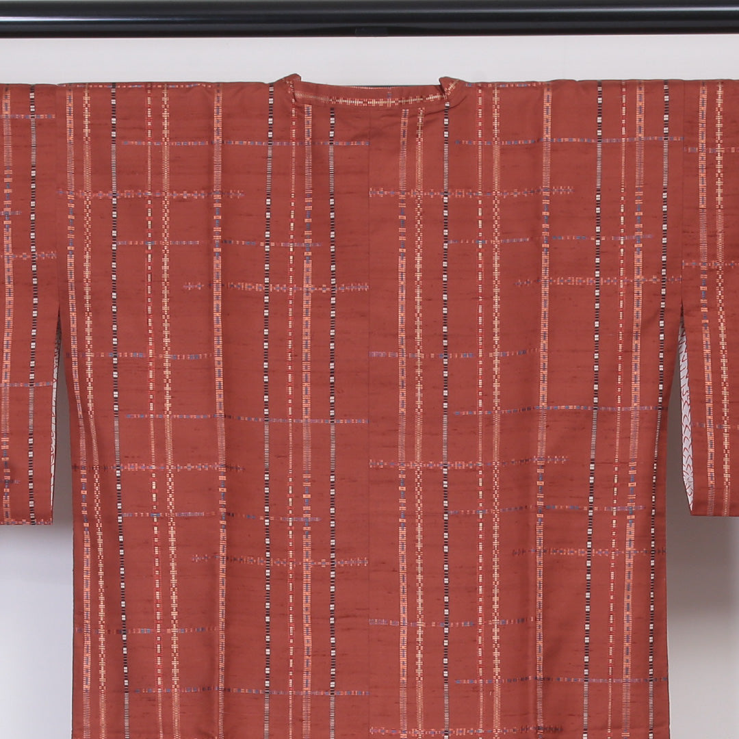 道行コート 袷 身丈87cm 裄65cm 正絹 紬 Sランク 茶系 1217-00503