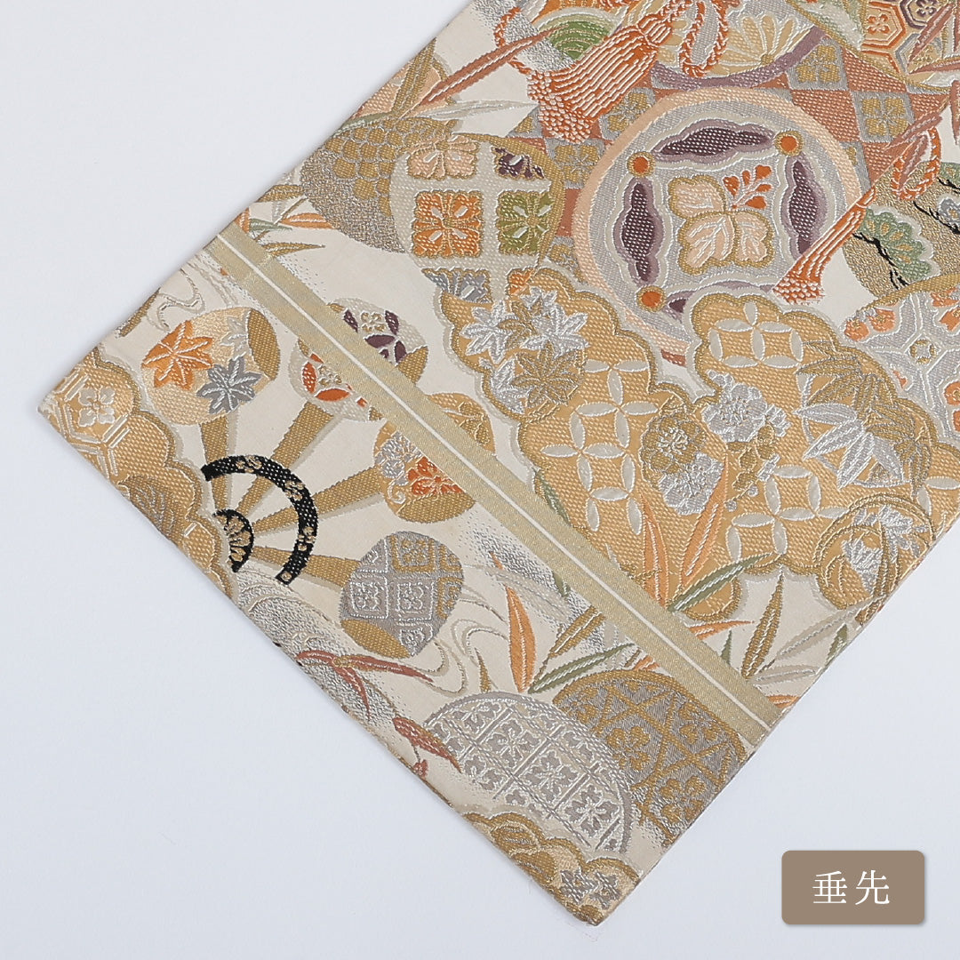 アンティーク 丸帯 帯丈394cm 全通 仕立て上がり フォーマル 唐織 Aランク 吉祥文様 金系 122300526321