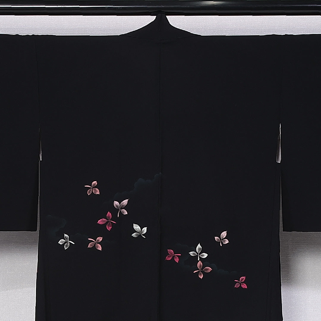 黒羽織 袷 身丈79cm 裄丈62cm 正絹 Sランク インフォーマル Sサイズ 刺繍 植物柄 黒系 RP 1233-11086