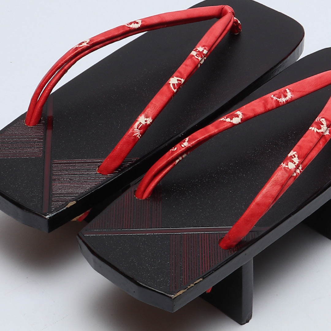 未使用品 夏物 下駄 カジュアル 木製 本革 Aランク 和装小物 黒系 1244-00710