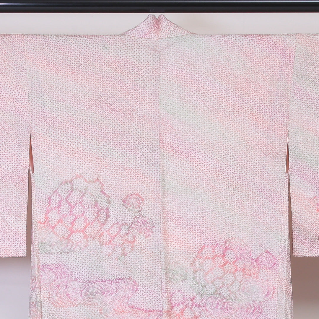 羽織 身丈80cm 裄丈63.5cm S 正絹 総絞り 絵羽羽織 ぼかし 紐あり ピンク系 Sランク 1217-00646