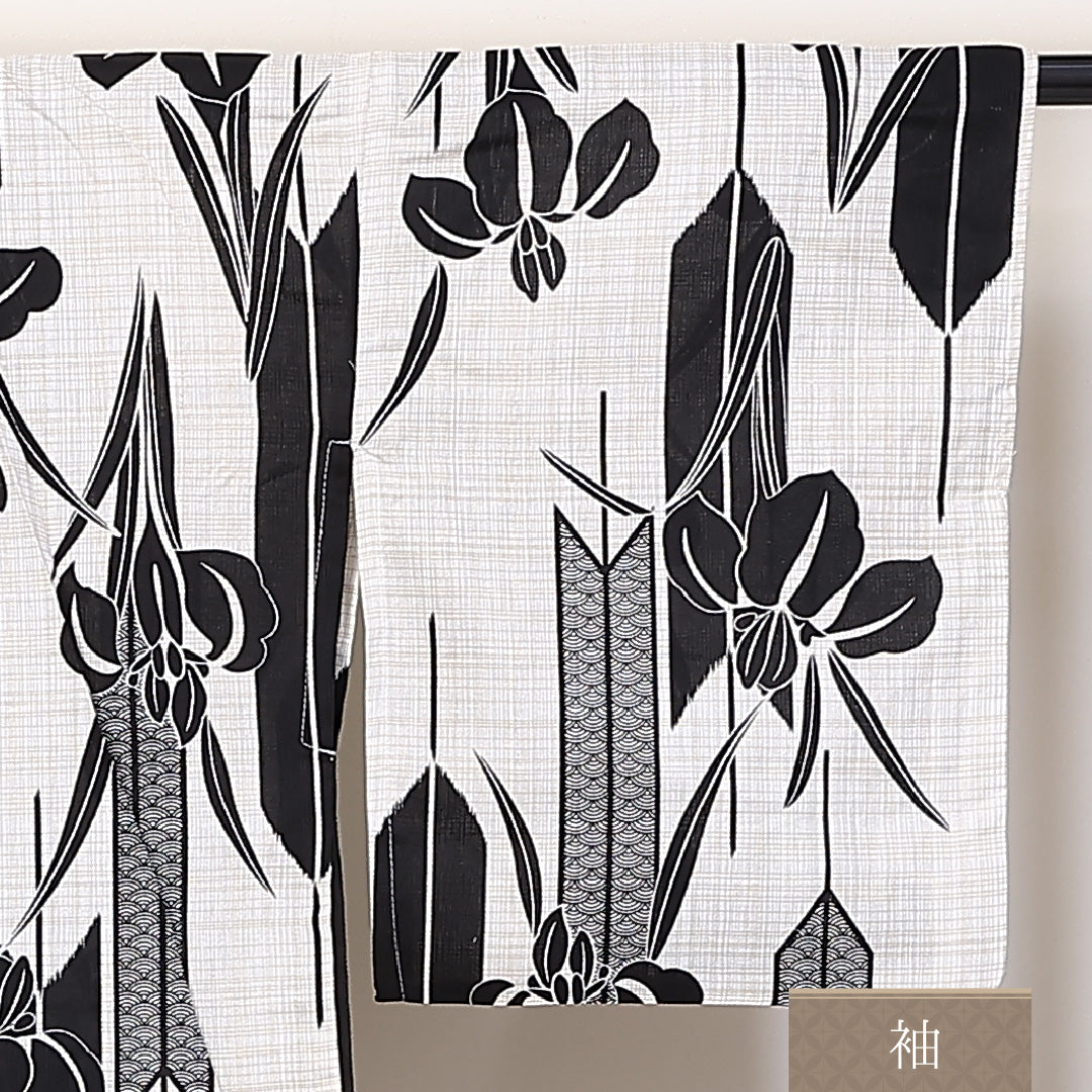新品 綿麻 浴衣 身丈163cm 裄丈67cm 洗える着物 菖蒲 Nランク 1218-00052