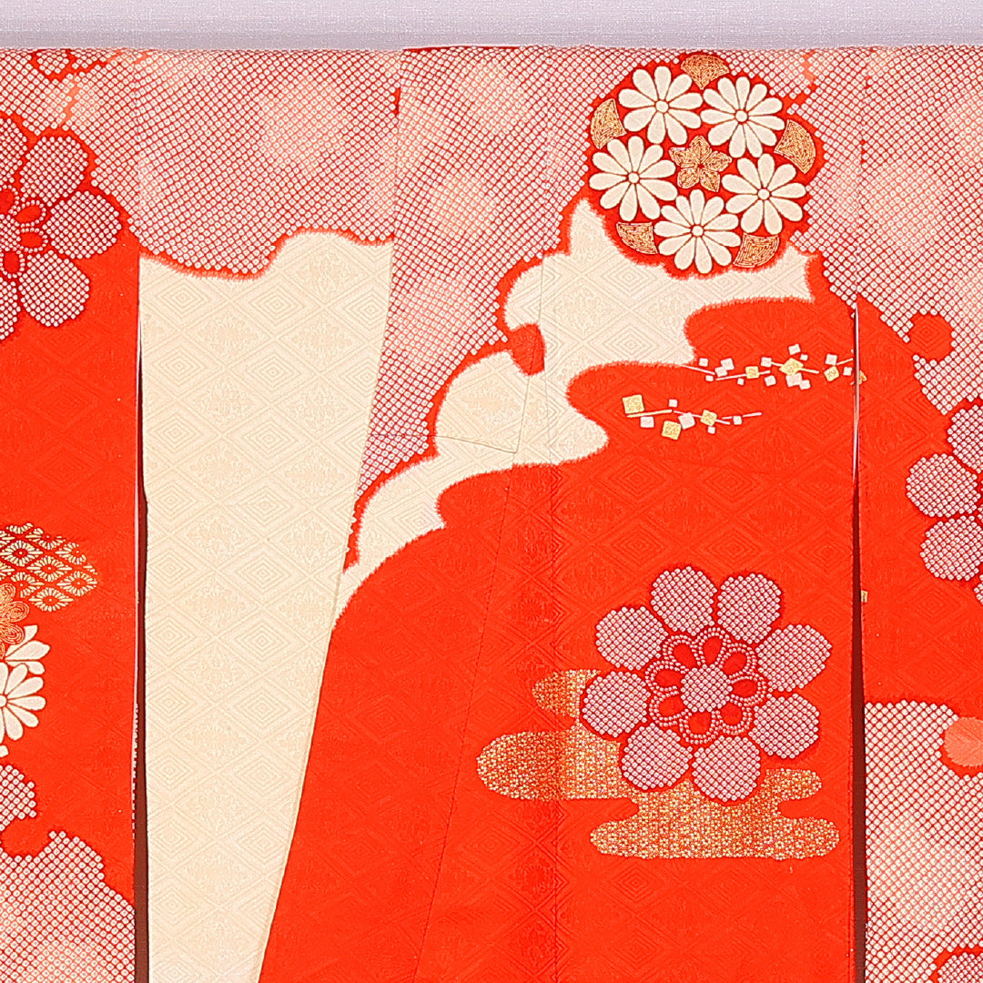 振袖 身丈162cm 裄丈66.5cm 袷 正絹 Sランク 広衿 金糸 菊 レトロ 1213-F0365