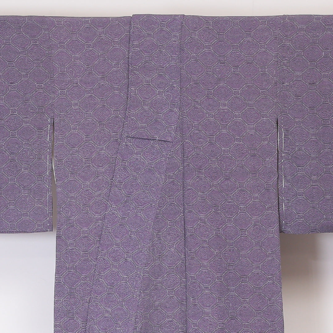 小紋 袷 身丈146cm 裄63.5cm 正絹 蜀江 紫系 Aランク 1215-02044