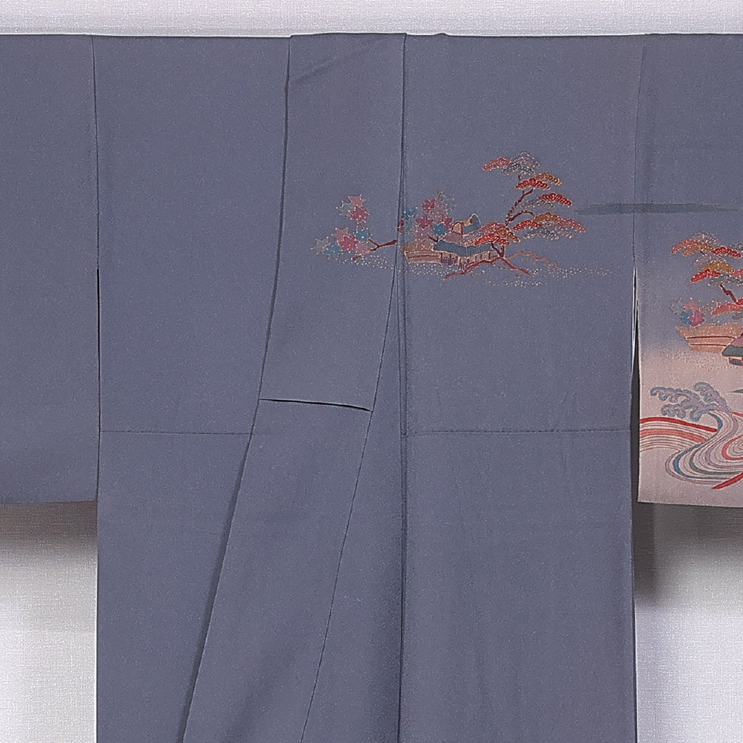 訪問着 袷 身丈157cm 裄丈65cm 正絹 Bランク セミフォーマル 広衿 Mサイズ 茶屋辻 松竹梅 グレー系 HP 1217-10862
