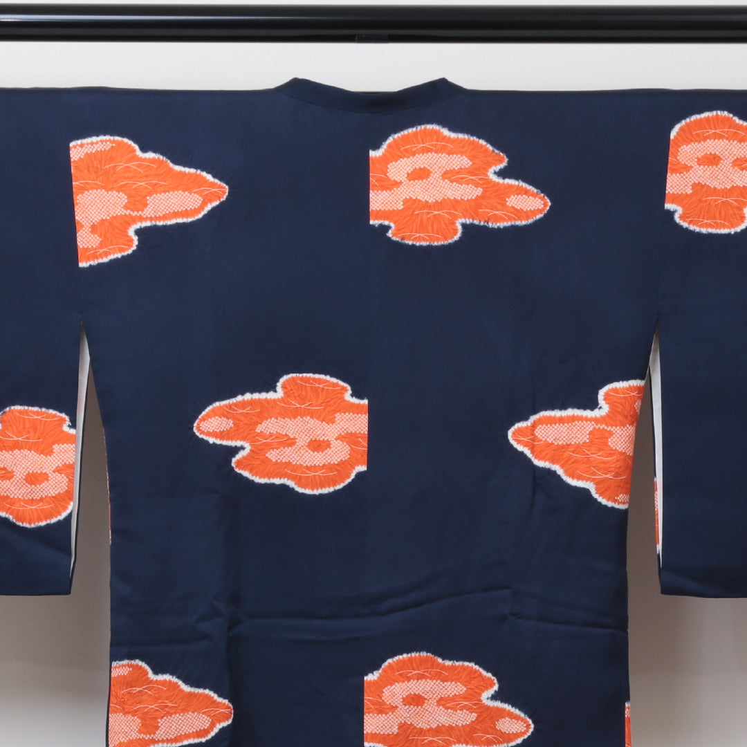 道行コート 袷 身丈87cm 裄丈62cm 正絹 Sランク Sサイズ フォーマル 雲取り 紺系 1263-05679