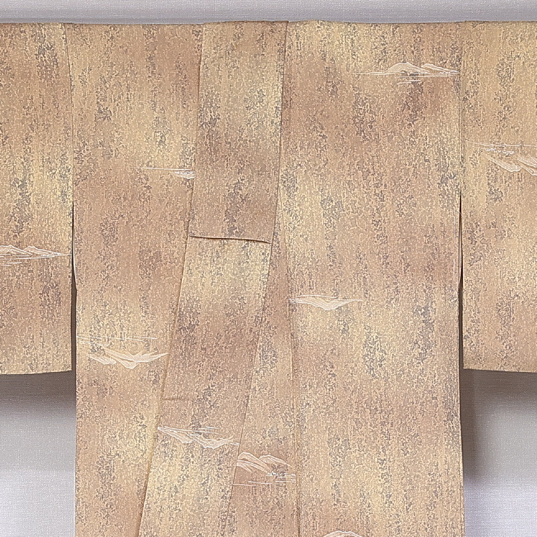 紬 袷 身丈160cm 裄丈64cm 正絹 Bランク カジュアル 広衿 Lサイズ 染め紬 創作柄 茶系 RP 1223-10901