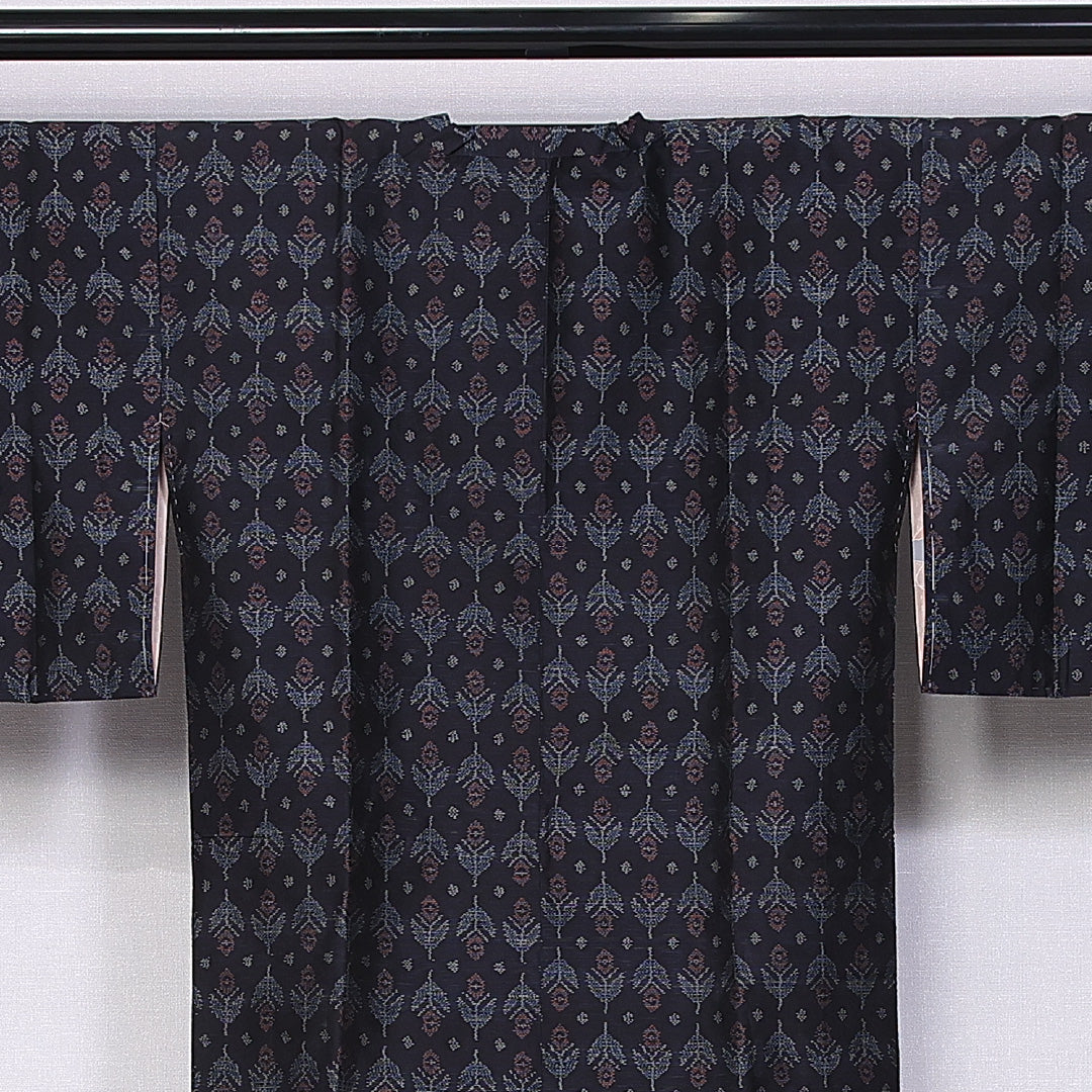 道行コート (大島紬) 袷 身丈87cm 裄丈62cm 正絹 Sランク インフォーマル Sサイズ チューリップ 黒系 RP 1237-10737