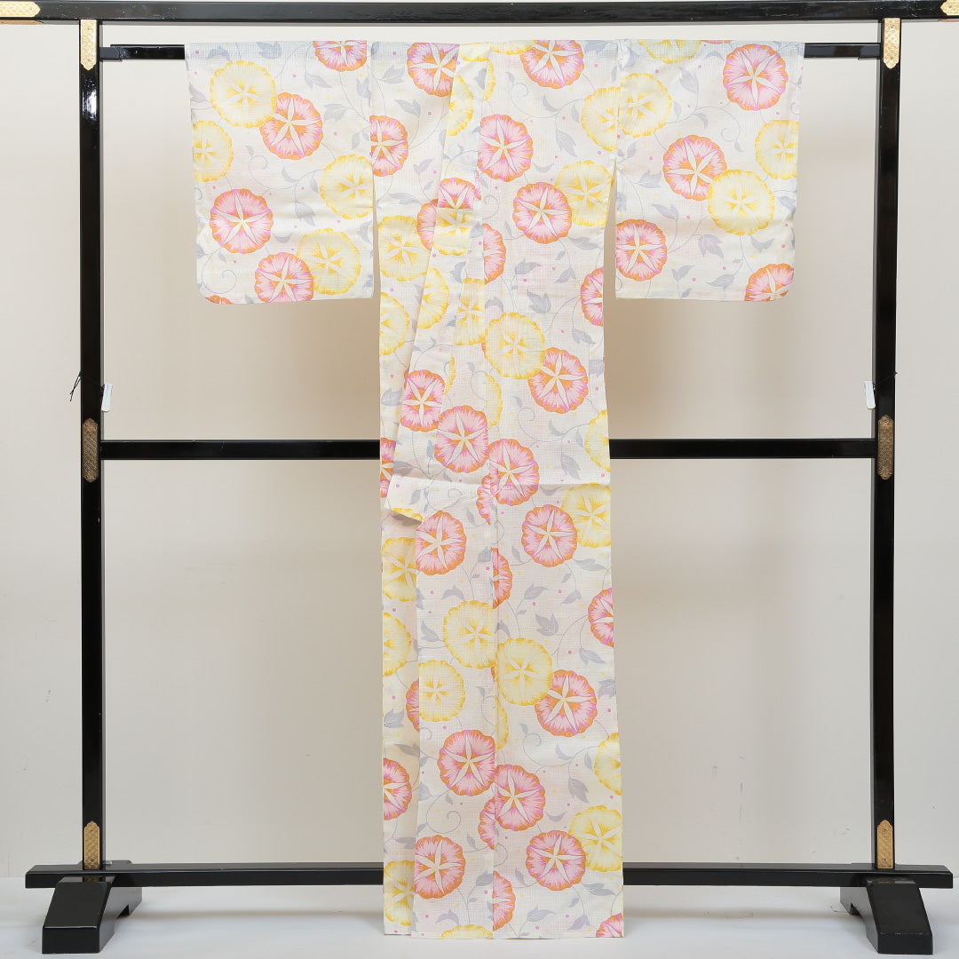 新品 浴衣 身丈163cm 裄丈67cm 木綿 洗える着物 朝顔 Nランク 1218-00033