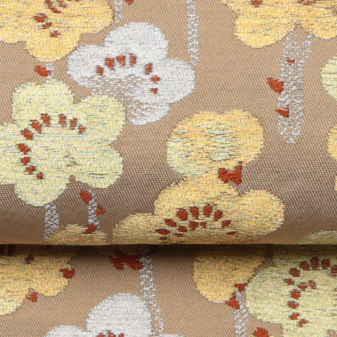 アンティーク 袋帯 帯丈392cm 六通 金銀糸 梅 セミフォーマル ベージュ系 正絹 Cランク 1223-01119