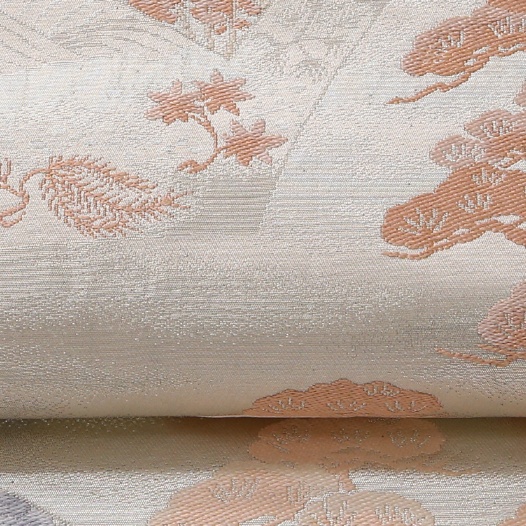 袋帯 帯丈428cm 六通 セミフォーマル Bランク 正絹 京洛百景 古典的 しとやか クリーム系 1223-01643