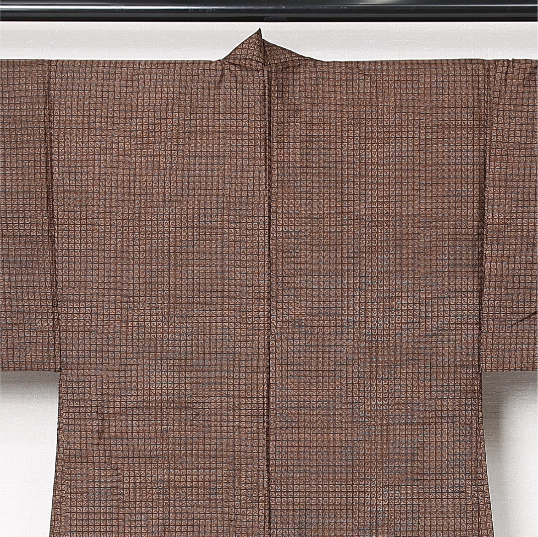 羽織 男性用 袷 身丈88cm 裄丈67cm 正絹 Aランク カジュアル Sサイズ 幾何学柄 茶系 RP 1235-12987