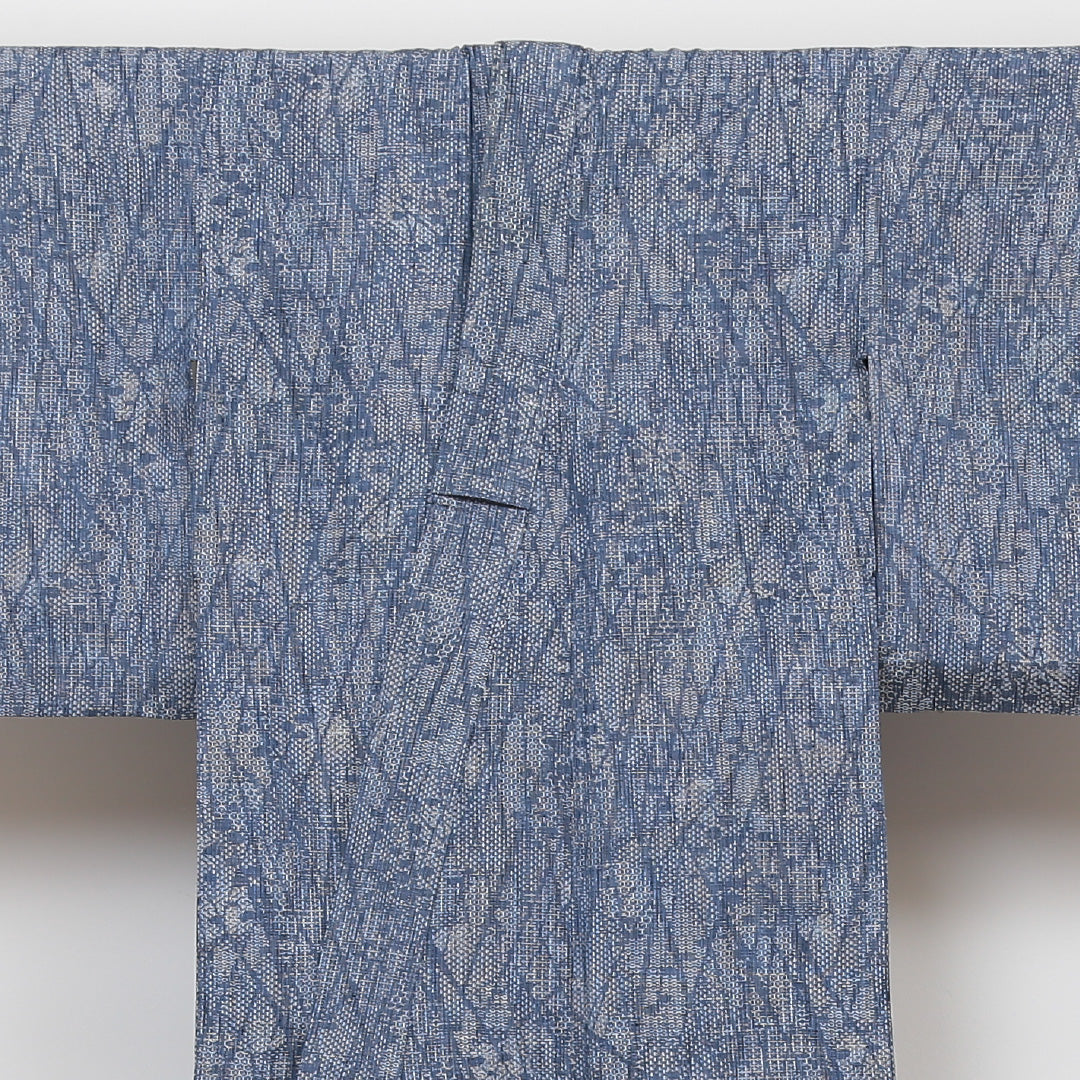 紬 単衣 身丈150cm 裄60.5cm 正絹 青系 Bランク 1216004374217