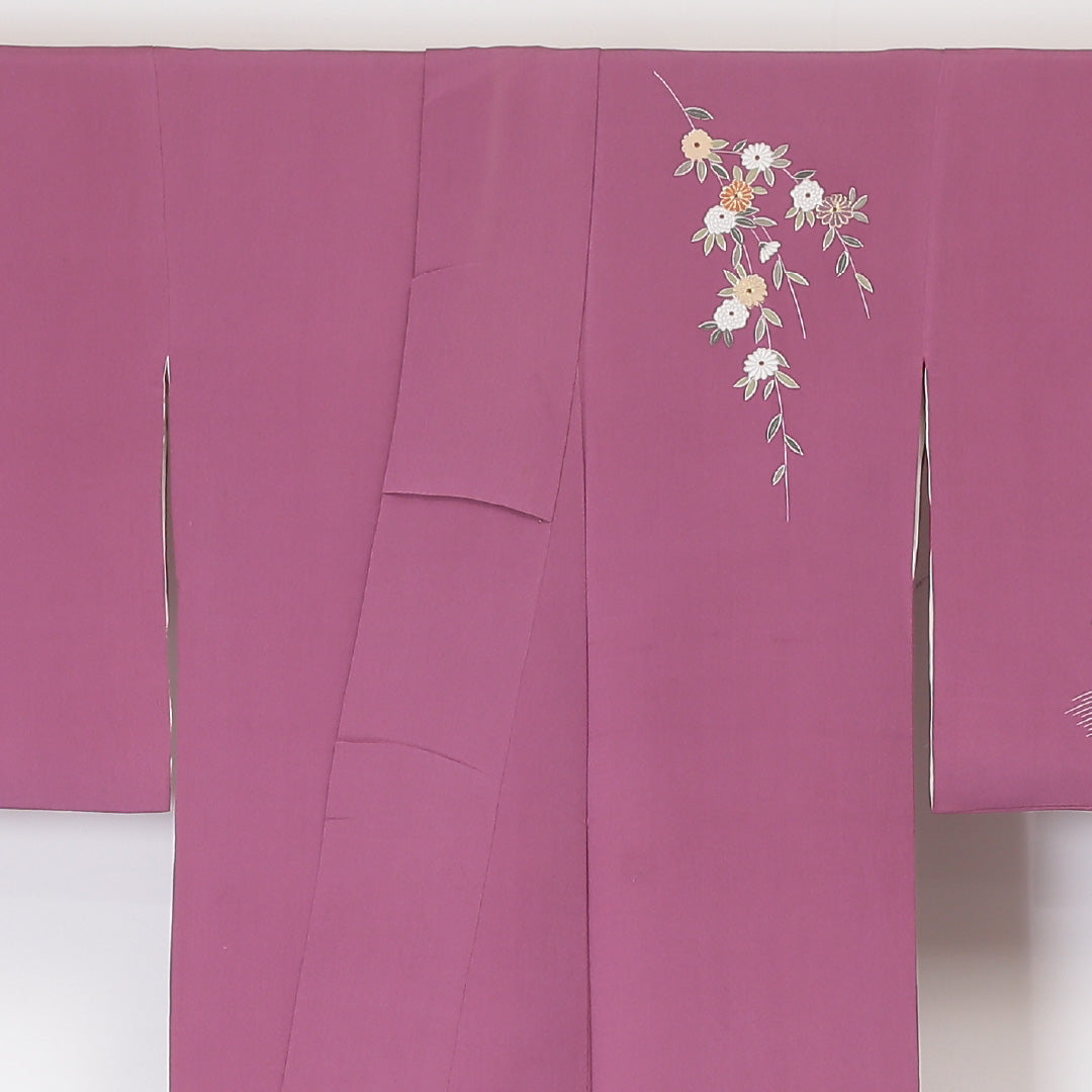 付下げ 袷 150 ~ 159cm 身丈155~159cm 正絹 一つ紋 菊 木瓜 ピンク系 Bランク 1212-00525