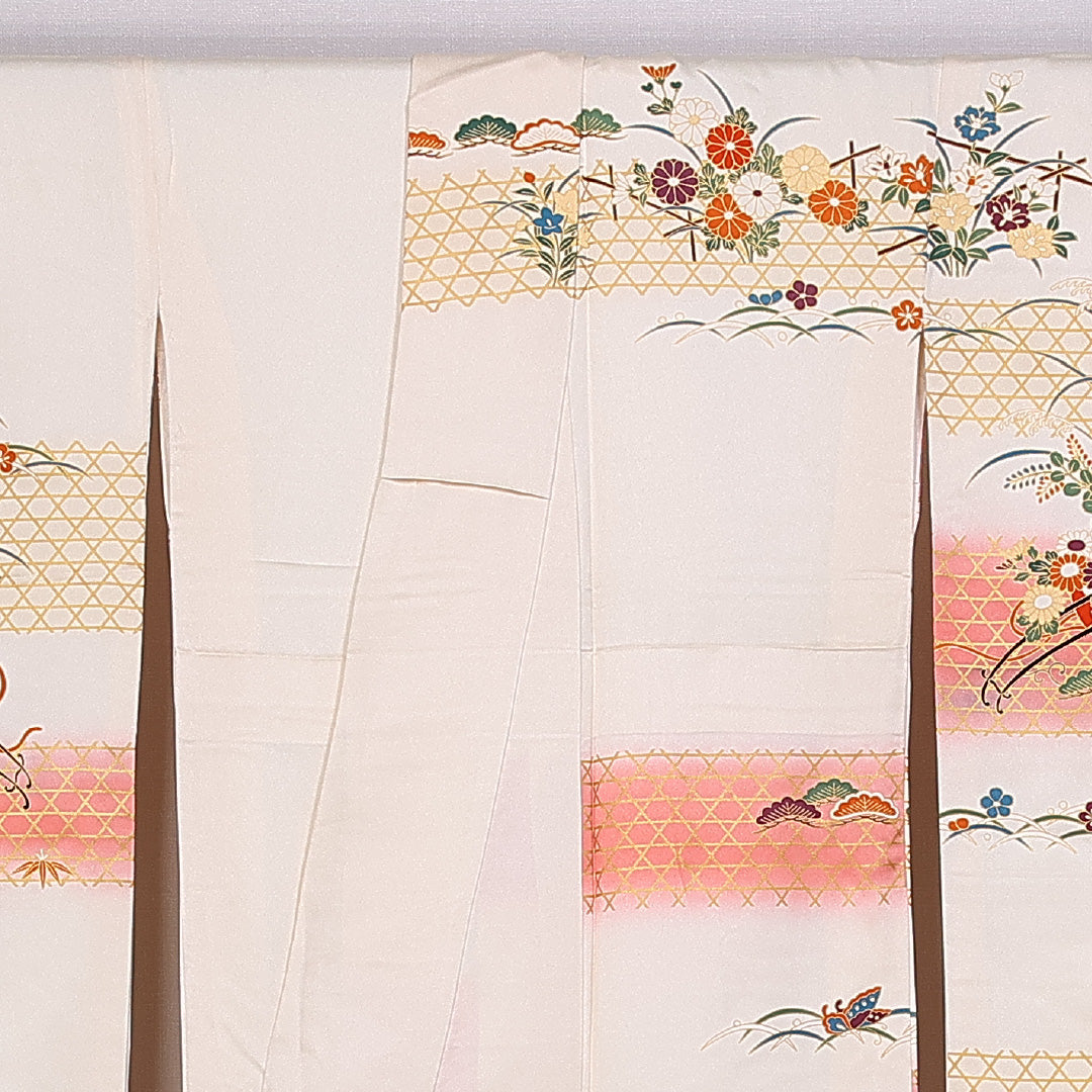 振袖 身丈161cm 裄丈64cm 袷 正絹 Sランク 広衿 笠松 花車 流水 菖蒲 籠目 1213-F0336