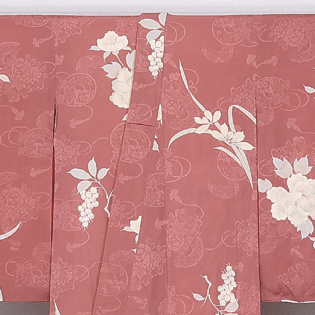 アンティーク 小紋 身丈145cm 裄丈60.5cm XS 正絹 Cランク 袷 広衿 椿 葡萄 1215-10722