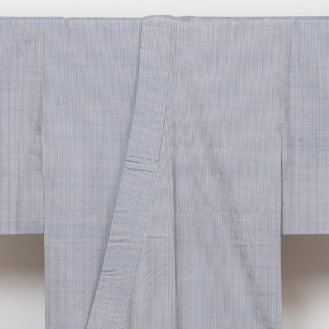 紬 単衣 身丈145cm 裄丈62cm 正絹 Bランク XSサイズ バチ衿 カジュアル 縞 グレー系 1216-02915